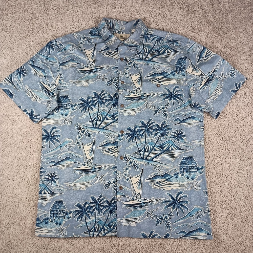 Vintage Island Shores Mens Large Blue‎ AOP Hawaiian Shirt Y2K - Picture 6 of 10
